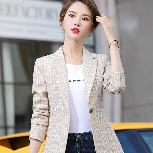 Internet Celebrity Small Suit Jacket Women's Fragrant Style 2022 Spring and Autumn New Korean Style British Casual Plaid Short Suit Trendy