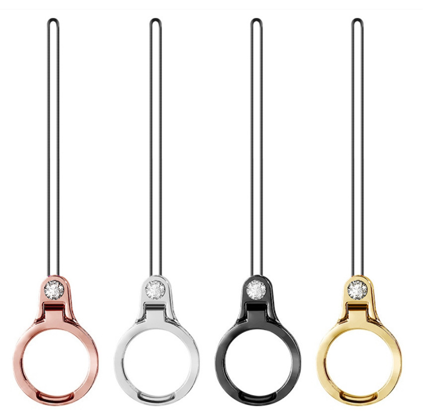 Diamond-embedded mobile phone ring lanyard metal ring buckle mobile phone bracket drop-resistant electroplating colorful lanyard factory direct supply