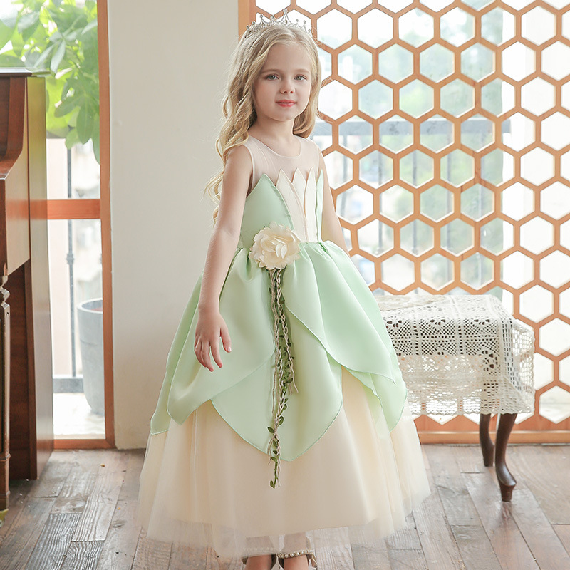 Calissa CARISA Girls Halloween Dress Princess Tiana Dress Mori Cosplay Host Dress