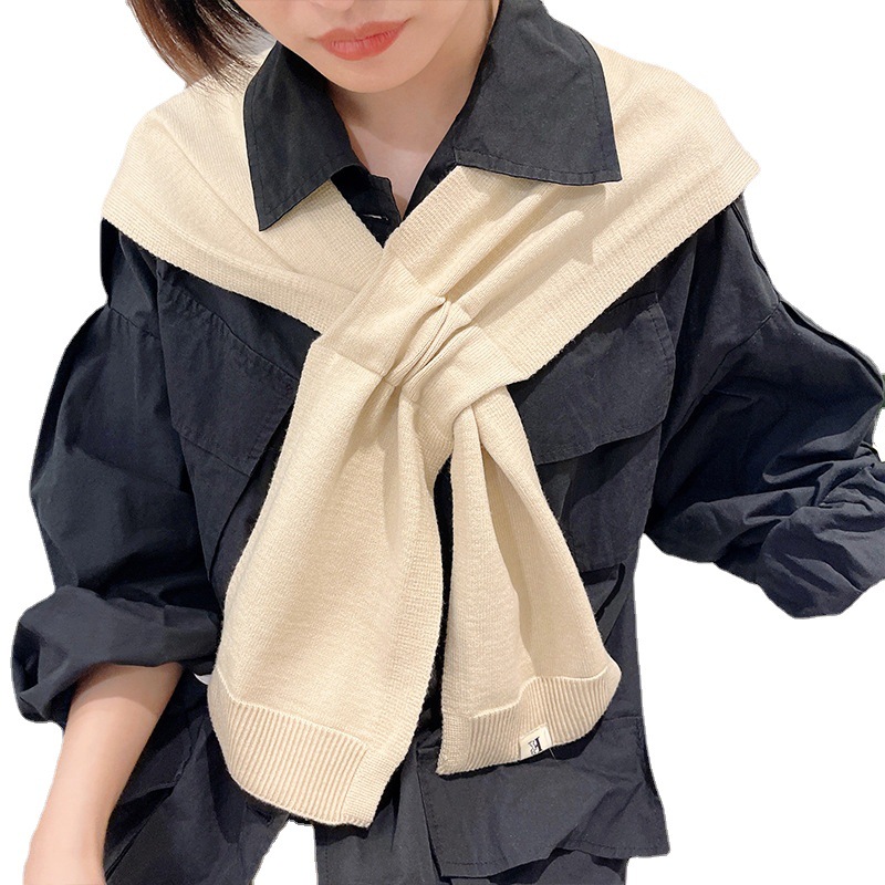 Korean style sunscreen cross shawl women's spring outside sunshade knitted air conditioning waistcoat solid color all-match fashion fake collar