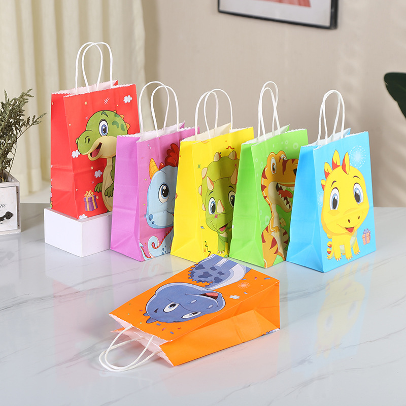 Factory Kraft paper dinosaur Children's Day gift bag shopping gift packaging bag spot cartoon animal hand paper bag