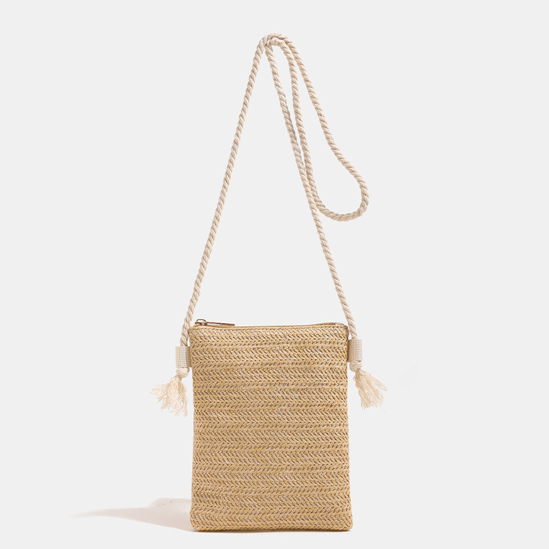 Mobile Phone Bag Women's 2024 New Cross-border Straw Vertical Shoulder Bag Amazon Simple Travel Crossbody Beach Bag
