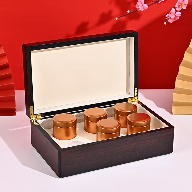 High-grade Ebony small pot tea box wooden Dahongpao rock tea cinnamon packaging box tea wooden box gift box