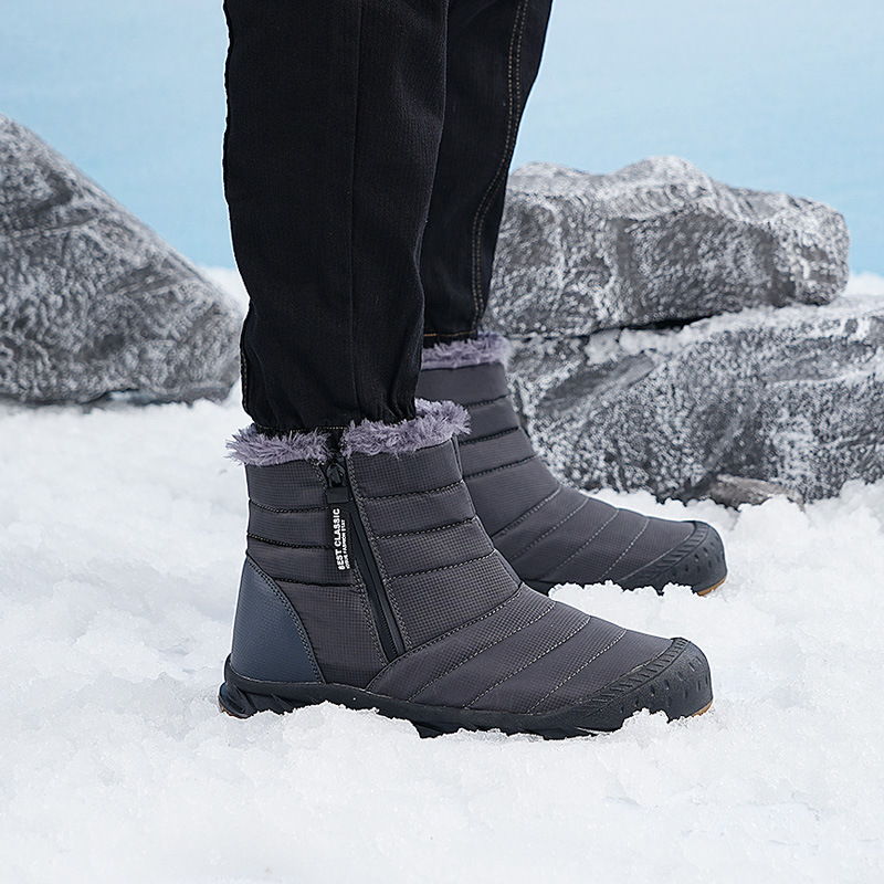 Winter Amazon popular men's fleece-lined warm snow boots plus size couple's cotton-padded shoes zipper high-top shoes men's wholesale