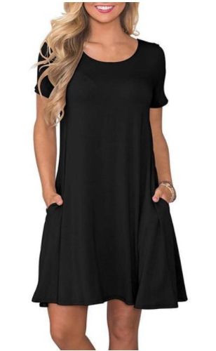 2022 European and American Foreign Trade Cross-border New Amazon Round Neck Solid Color Casual Pocket Short Sleeve Large Swing Dress Women's Clothing