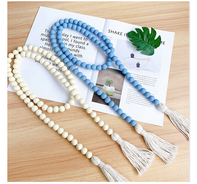 ins Decorative Nordic Wooden Beads Creative Cotton Rope Beaded Tassel Children's Home Decorative Hanging Craft Pendant