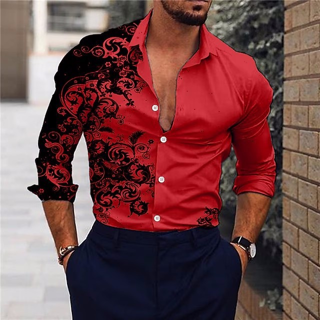 2023 cross-border foreign trade autumn new men's gradient 3D printing long sleeve shirt men's casual shirt Men's
