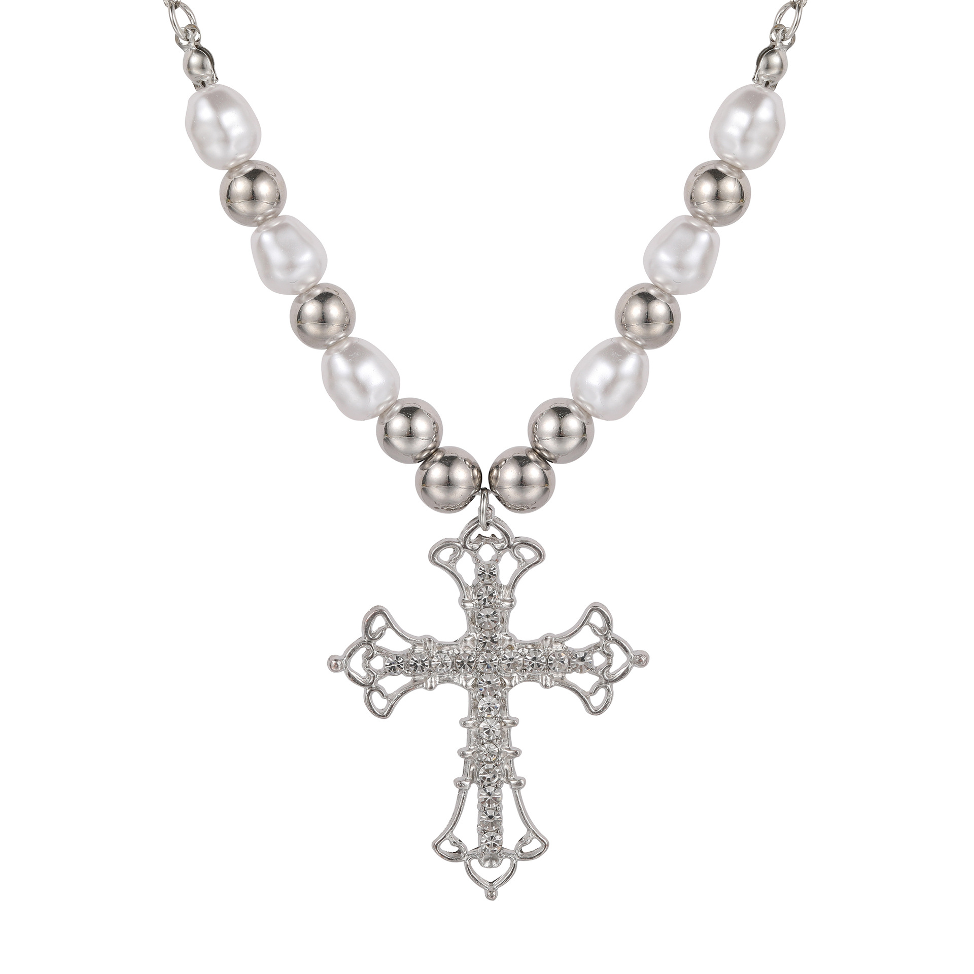 Collier de perles à vendre à chaud, créatif, doux, cool, vent sombre, pendentif croix, chaîne de clavicule_voghion.com