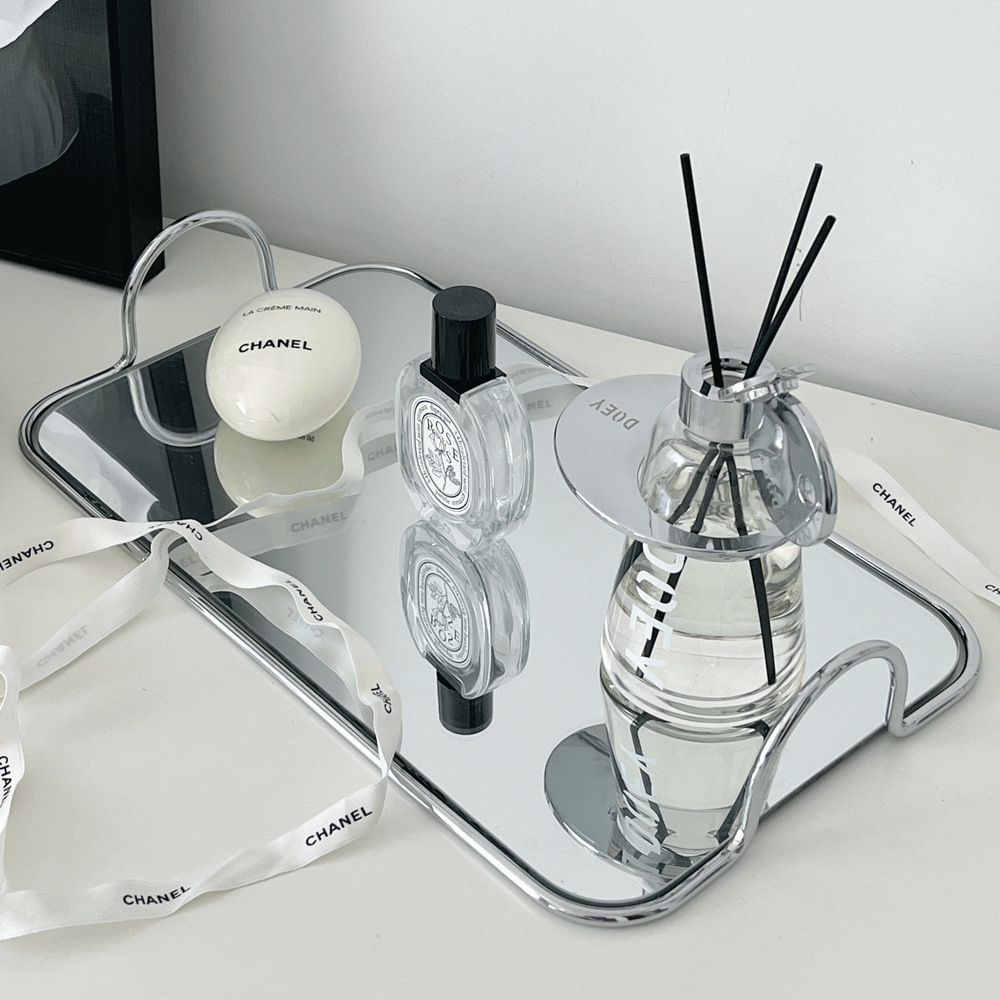 Nordic ins style mirror glass storage tray fruit plate metal silver electroplating simple shooting props decoration