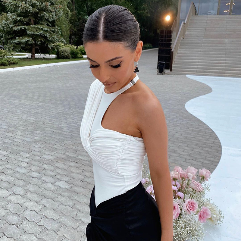 women's clothing irregular one-shoulder one-sleeve pleated personality sexy hot girl jumpsuit fashion