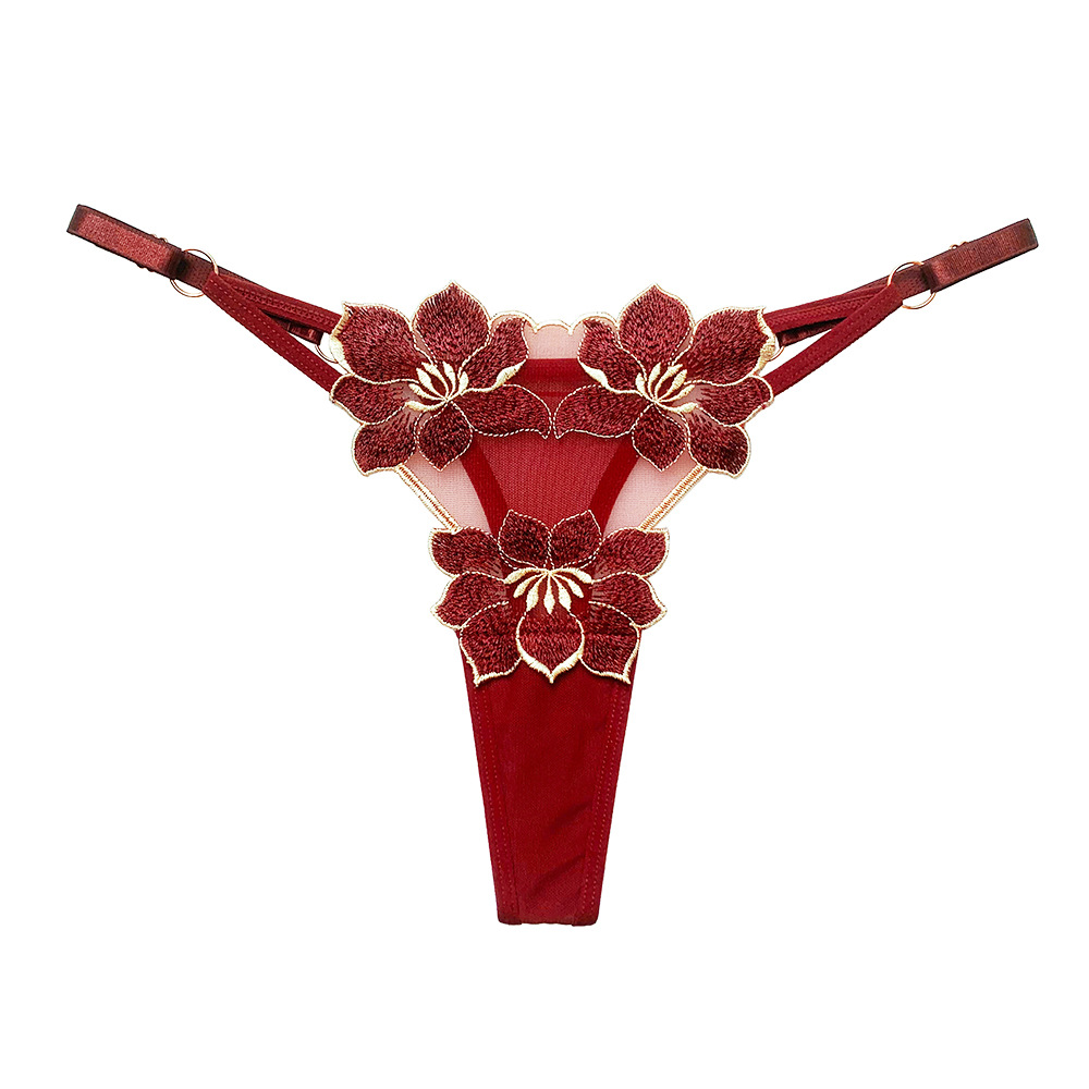 Yanye Yujie Sexy Thong Low Waist Slim-Fit Chic Embroidered Emotional Air Breathable Adjustable Belt Women's Large Size Underwear