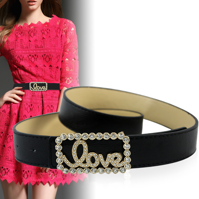 Belt ladies Korean version of Joker ladies belt female Love rhinestone decorative casual pants with wholesale a generation of hair
