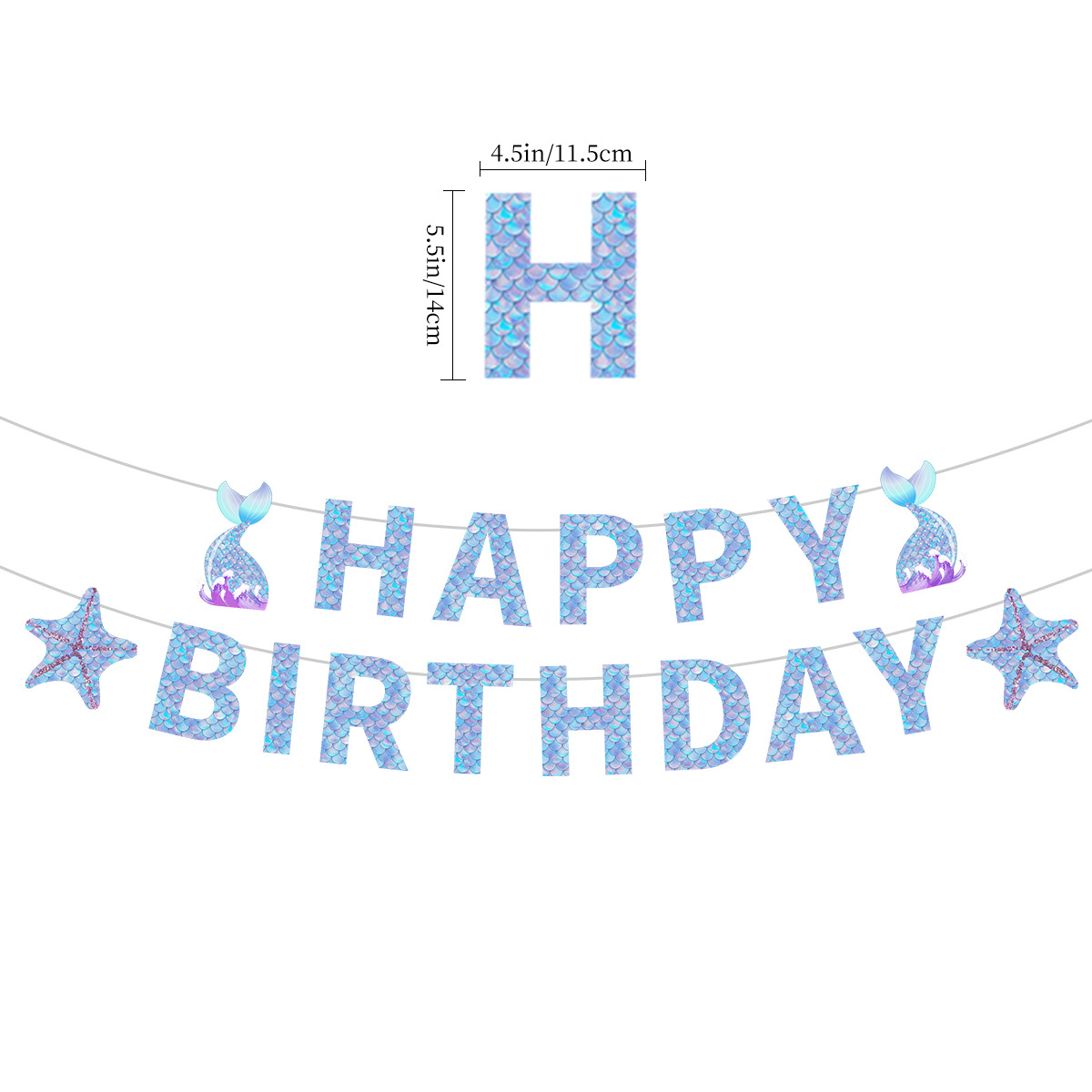 Cross-border 2023 Mermaid theme party decoration happy birthday flag cake insert card edge wholesale customization