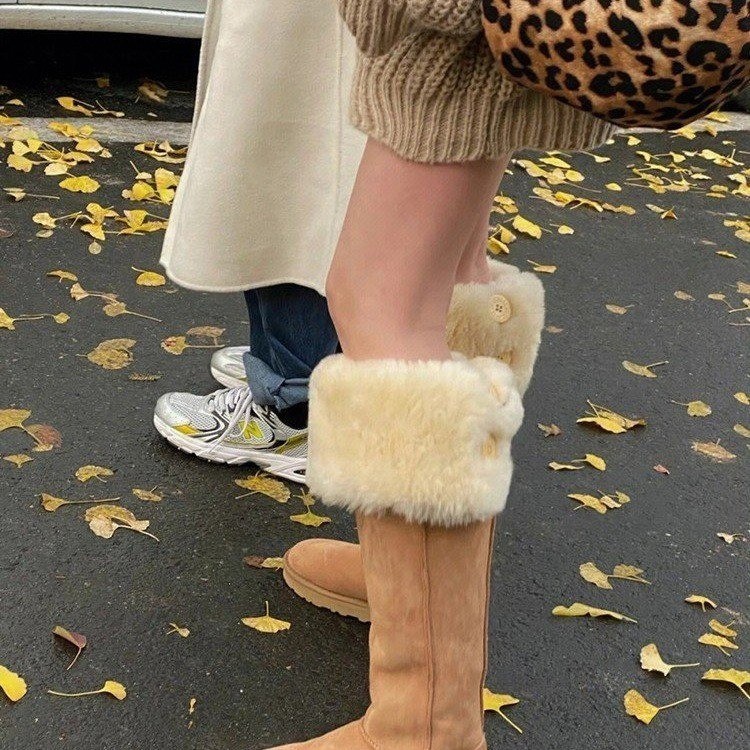 2023 autumn and winter New Korean style mid-calf warm snow boots fleece-lined thick button all-match plush women's shoes