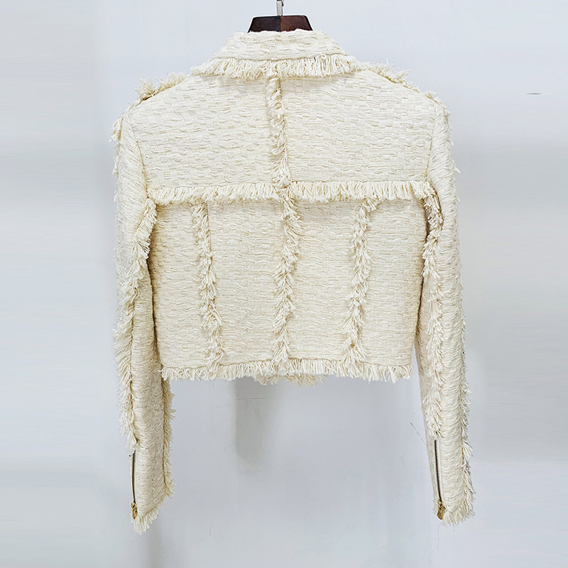 In stock 2024 autunno e inverno Nuova giacca da abito con frange in tweed corto temperamento moda europea e americana_voghion.com
