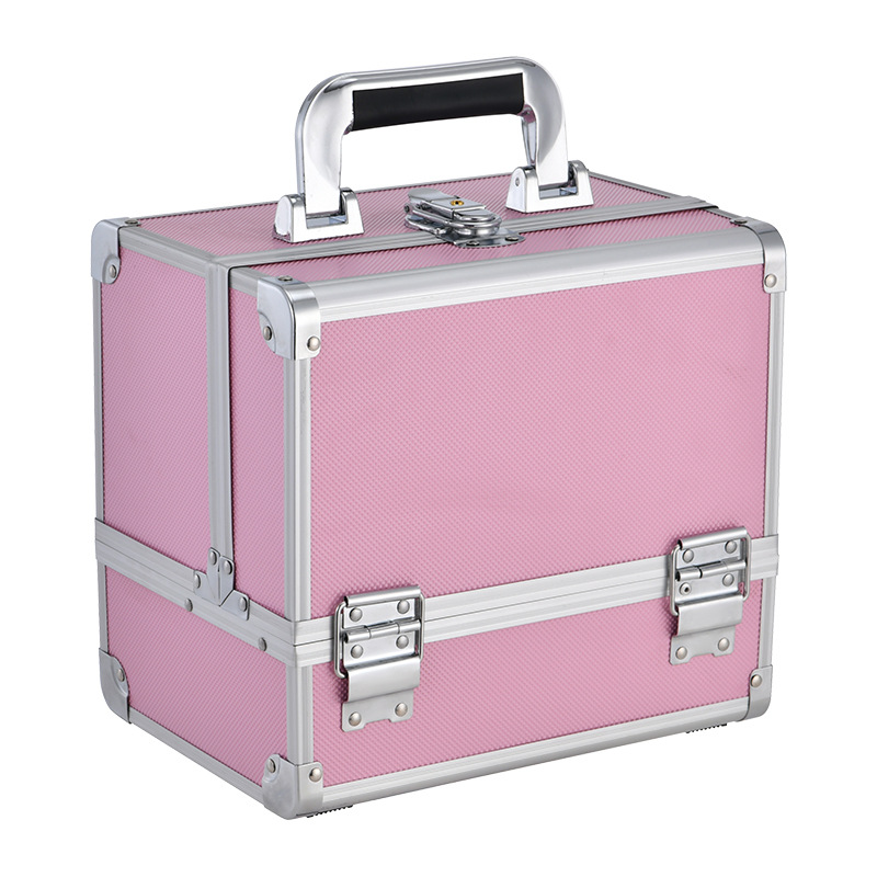 Portable aluminum alloy cosmetic case with diamond pattern ABS large capacity high-end mirror cross-border storage case with mirror