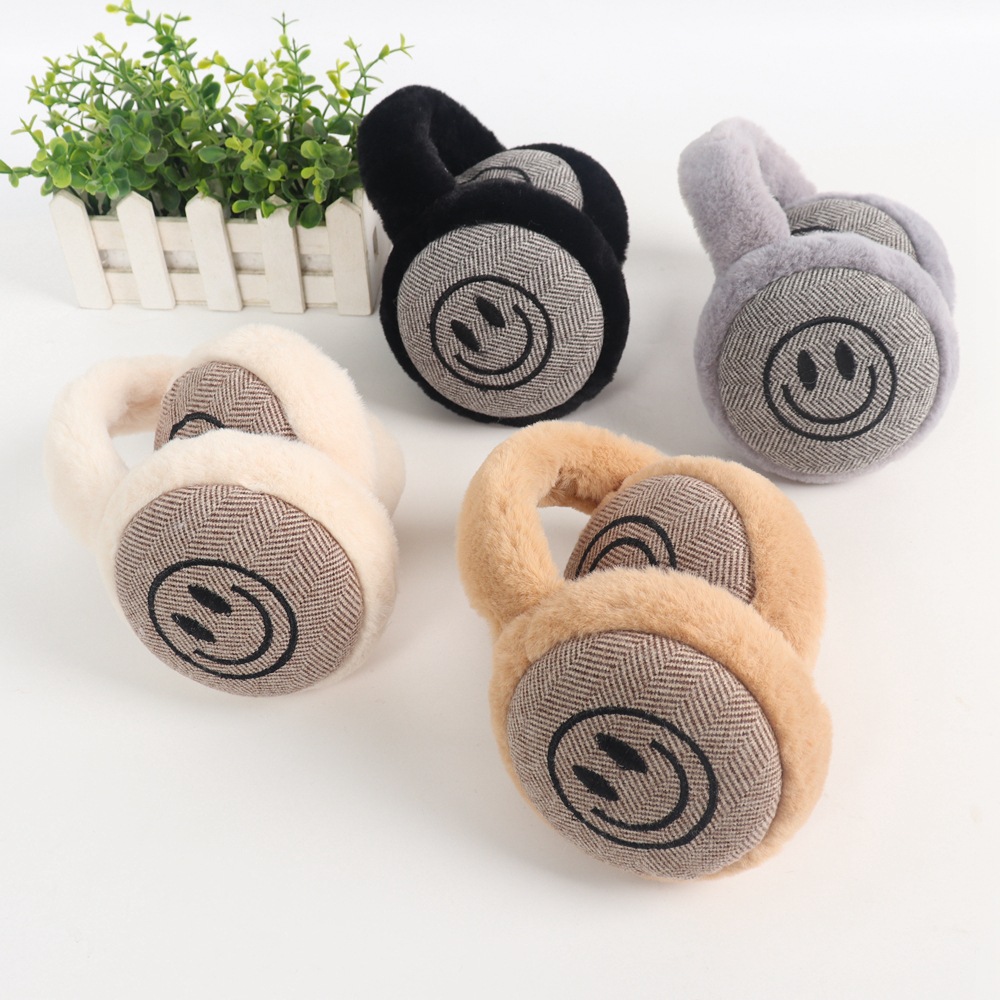 Children's winter versatile smiling ear muffs for both boys and girls, warm foldable plush ear covers for students to prevent frozen ears