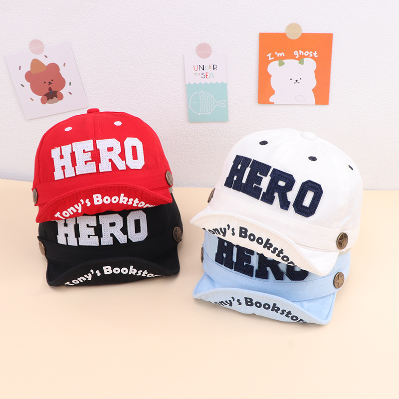 New Spring and Autumn Korean style baby hat embroidered HERO baby sun hat brim children peaked cap baseball cap