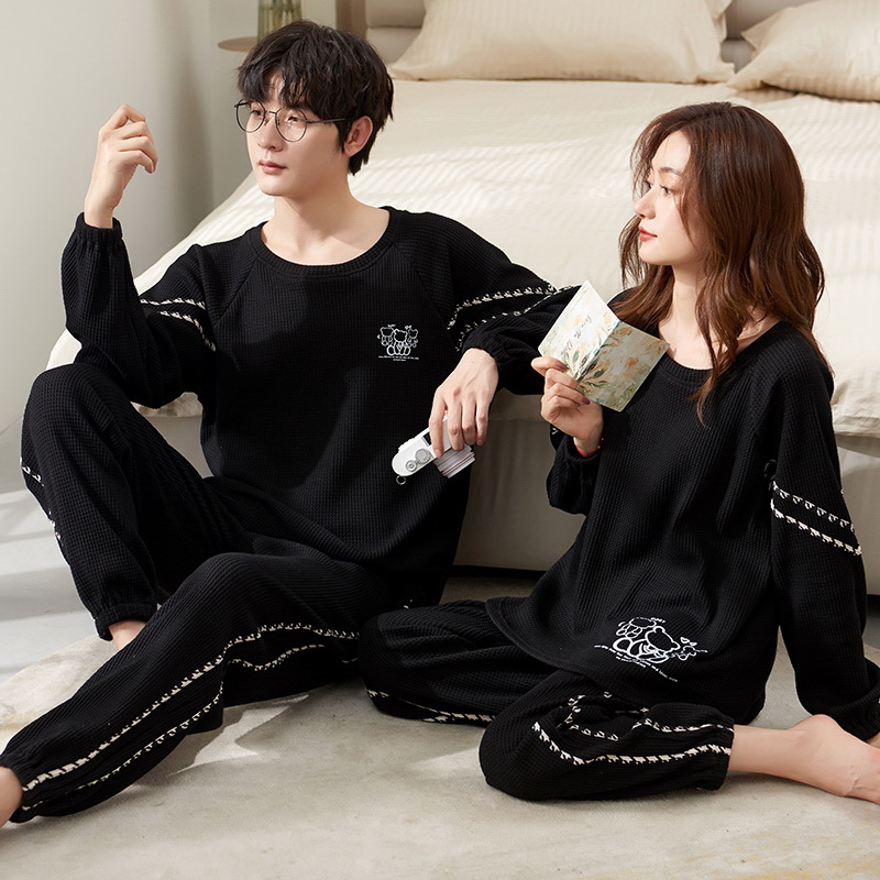 Spring and Autumn Couples Pajamas Cotton Pullover Comfortable Breathable Round Neck Sweet Cute Thin Outfit Home Suit