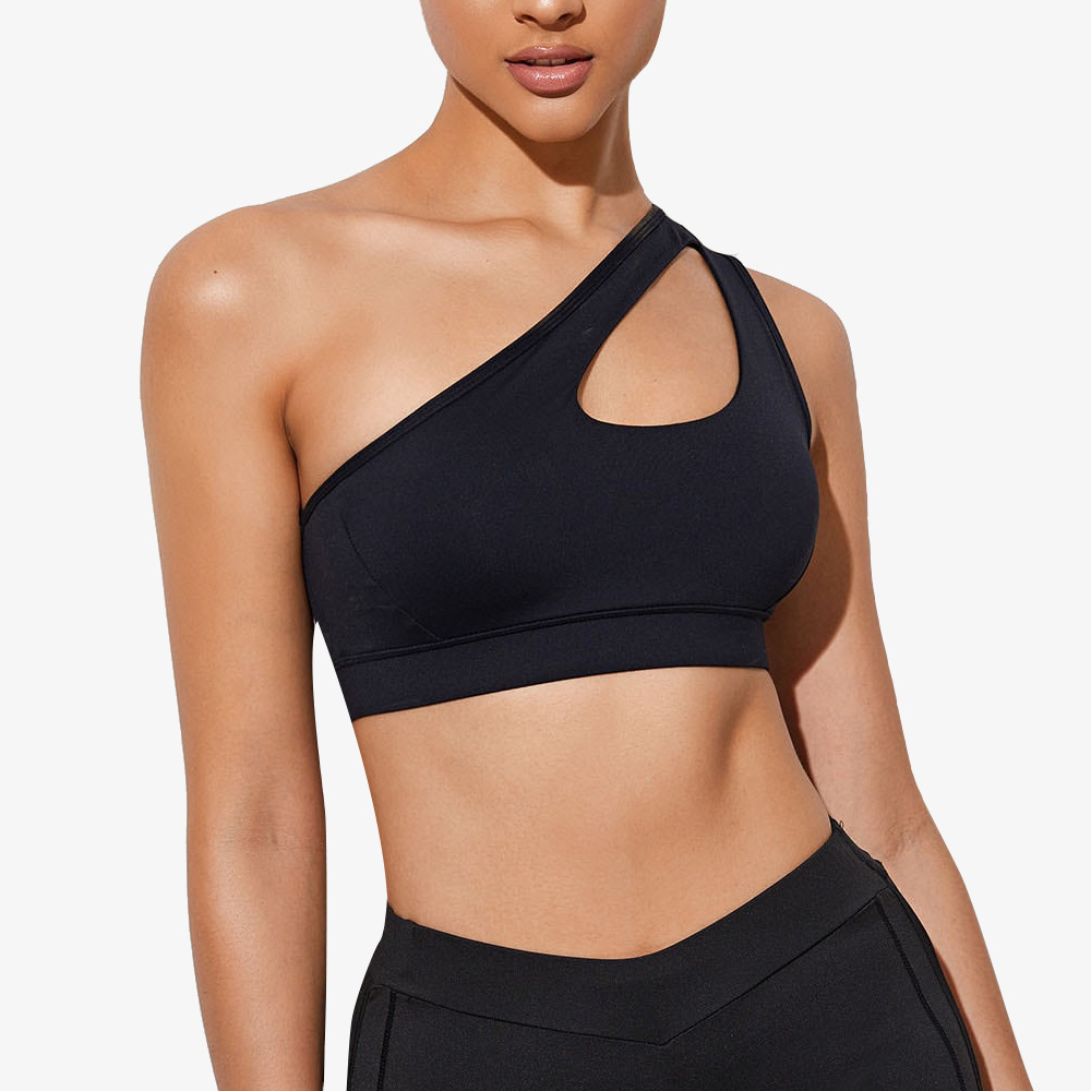 New Cross-border Exclusive Single-shoulder Hollow-out Underwear Shockproof Quick-drying Non-rimmed Sports Bra Stretch Fitness Bra