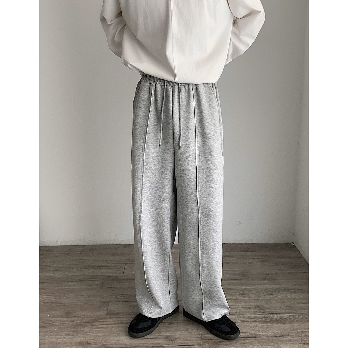 INTFEDAY Korean style simple stand cut stitching sports pants men's and women's loose space cotton knitted sweatpants