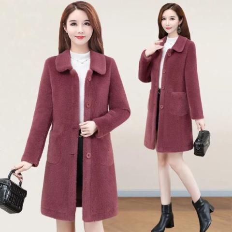 lamb velvet mid-length coat women's 2022 Winter new mother Korean-style large size western style women's coat_voghion.com