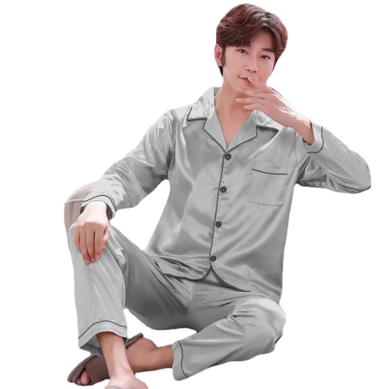 Spring and Autumn Pajamas Men's Long Sleeve Ice Silk Thin Summer Silk Satin Fashionable Home Clothes Set Plus Size_voghion.com