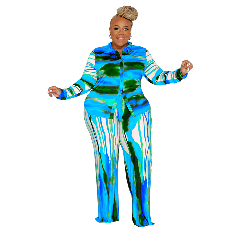 MY1013 Cross-border Large Size Women's Printed 2022 Autumn Long Sleeve Trousers Fashion Casual Suit Amazon New