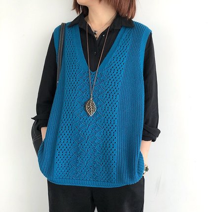 Women's Knitted Vest Thin Loose plus size Hollow Sleeveless V-neck Vest Retro Pullover Vest Women's Vest