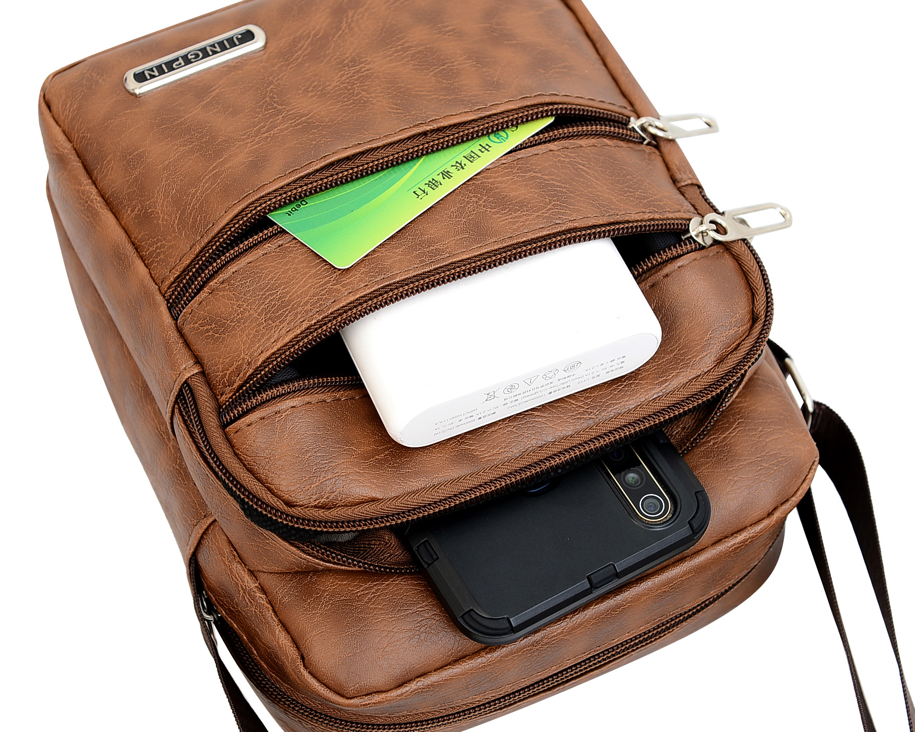 Men's bag New PU leather large capacity shoulder bag imitation leather casual business crossbody bag multi-layer fashion single backpack wholesale