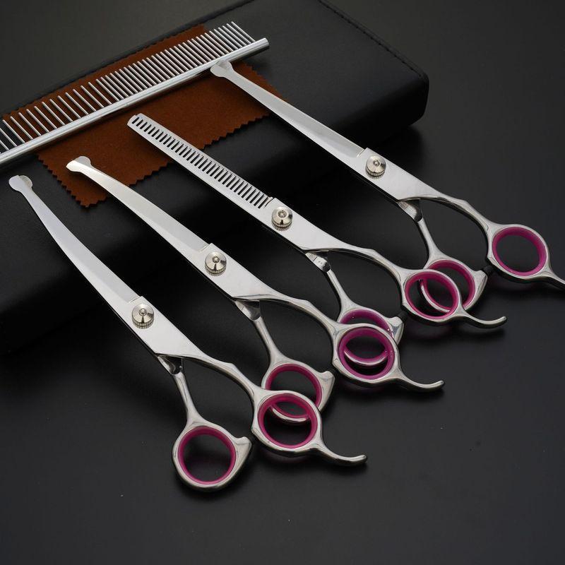 Pet Scissors 6-7 Inch Stainless Steel Round Head Safety Curved Cut Straight Dog Hair Fixer Set Pet Beauty Scissors