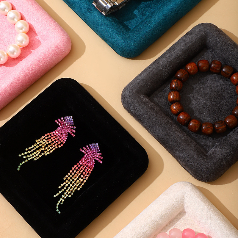 Creative Jewelry plate green microfiber flannel picking plate ring tray jewelry store display plate pu leather jewelry plate