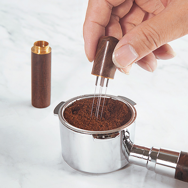 Coffee cloth powder needle stirring loose powder needle stainless steel needle type powder dispenser solid wood cloth powder belt base agglomerate disperser