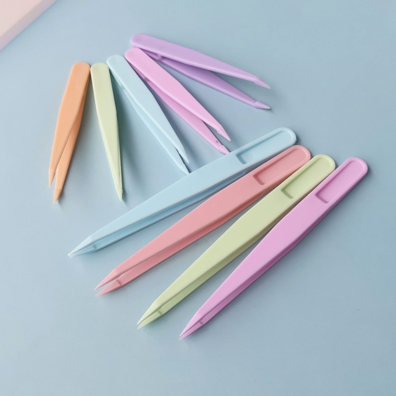 Macaron color goo card tweezers handmade DIY nail art hand account sticker pointed plastic tweezers can be ordered LOGO