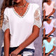 2023 European and American Foreign Trade Cross-border Women's T-shirt Amazon Explosive Lace Stitching Loose V-neck Short Sleeve T-shirt