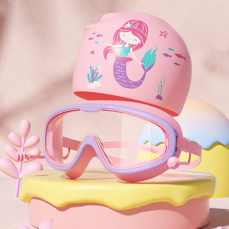 Children's swimming goggles large frame HD waterproof anti-fog boys and girls student Factory Direct swimming cap suit swimming glasses