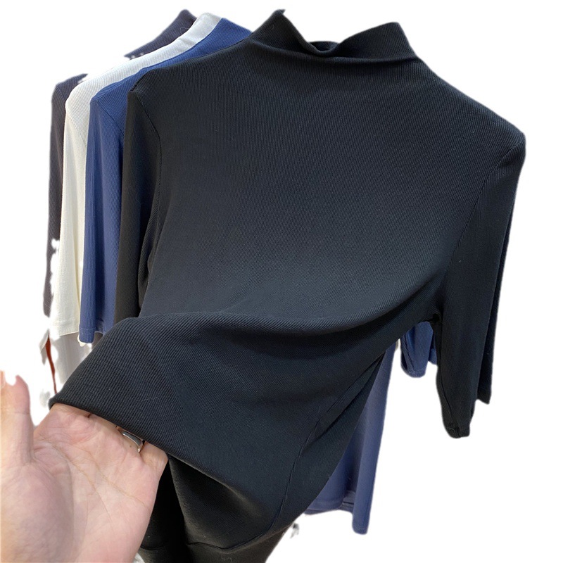 Style Modal Mid-Sleeve T-Shirt Women's Korean Style Early Autumn Slim-Fit Inner Half-High Collar Base Shirt Half-Sleeve Top