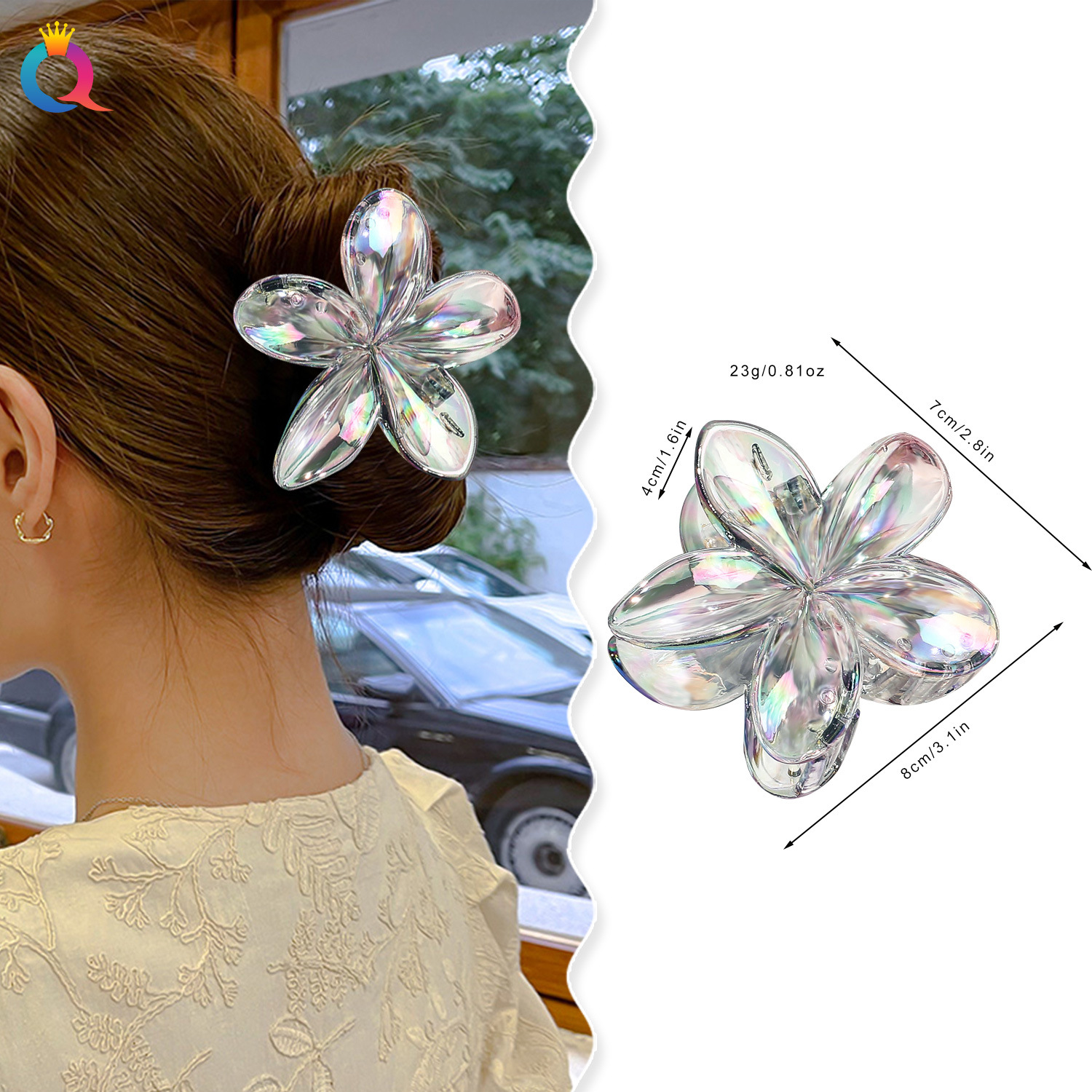 Flower Hairpin Transparent AB Color Grip Hair Shark Clip Gradient Hair Grip Advanced Cross-border Hair Accessories