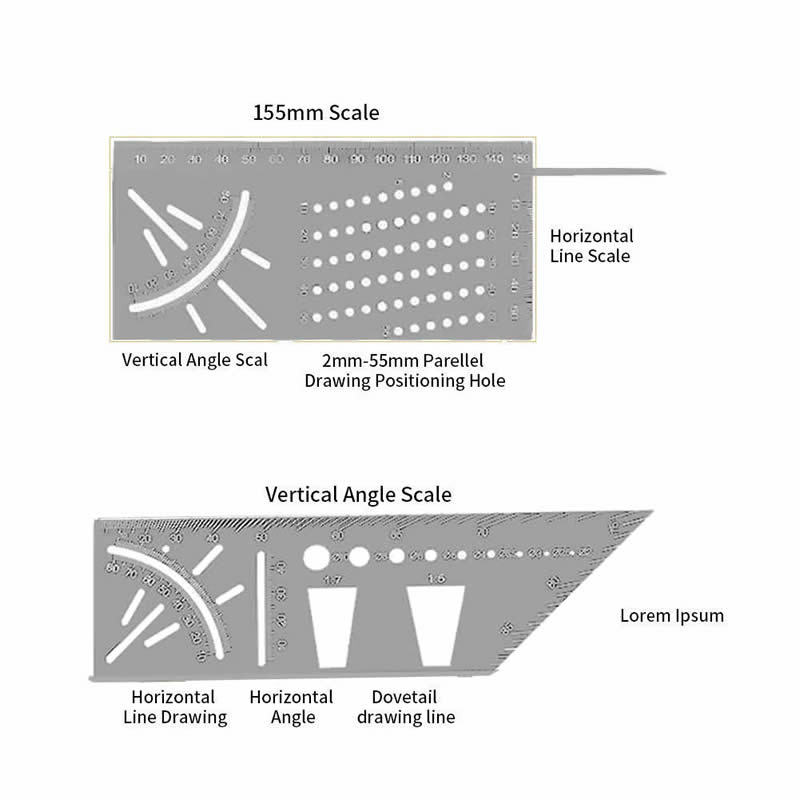 木工角尺多功能划线45度90度靠尺三维止型定规燕尾榫3D画线器