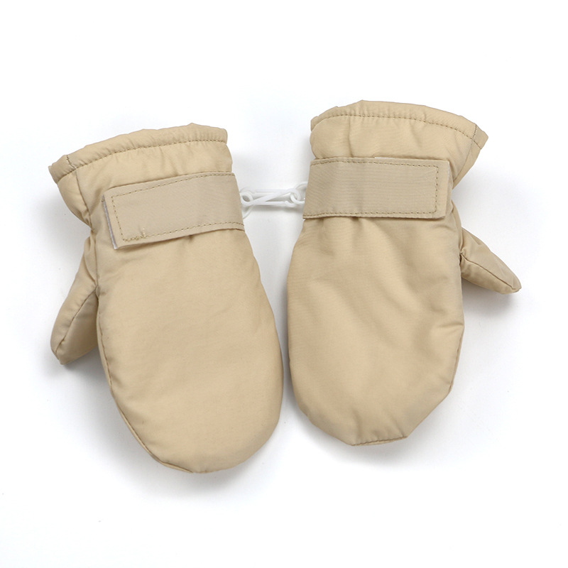 Children's autumn and winter solid color gloves warm winter baby gloves velvet padded anti-freeze hand ski gloves