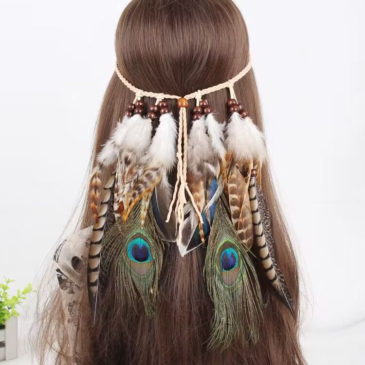 Gothic style Peacock bohemian peacock feather hair band hair accessories Indian feather hair band headband 2024