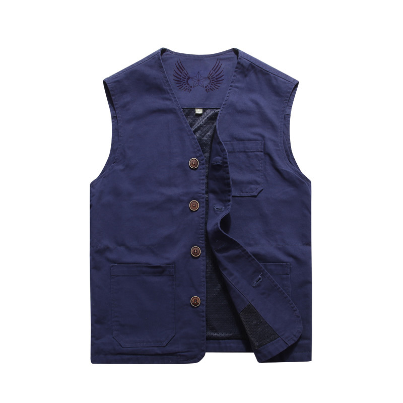 Men's Plus Size Pure Cotton V-neck Vest Middle-aged and Elderly Casual Fishing Waistcoat Spring and Autumn Work Uniform Foreign Trade Dad's Suit
