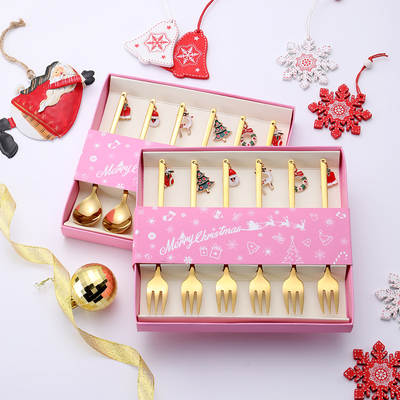 304 Stainless Steel Christmas Spoon Wholesale Dessert Spoon Cartoon Children Gift Set Coffee Spoon Christmas Tableware