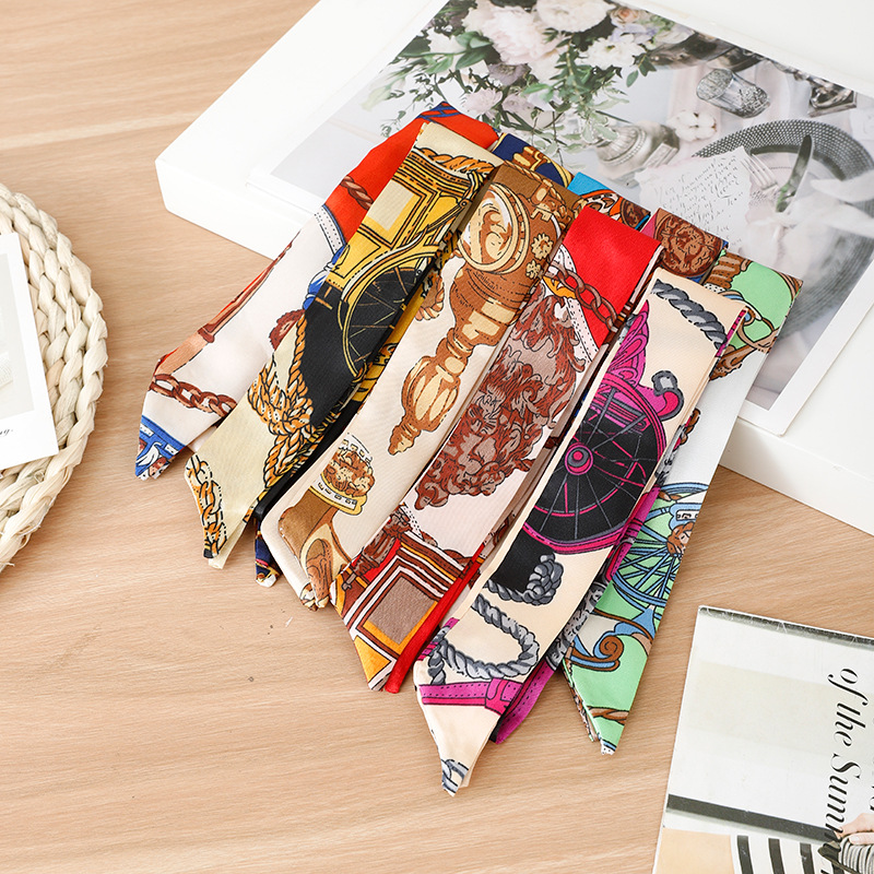 OPP individually packaged small silk scarf narrow long silk scarf small scarf bag scarf with decorative silk scarf hair band