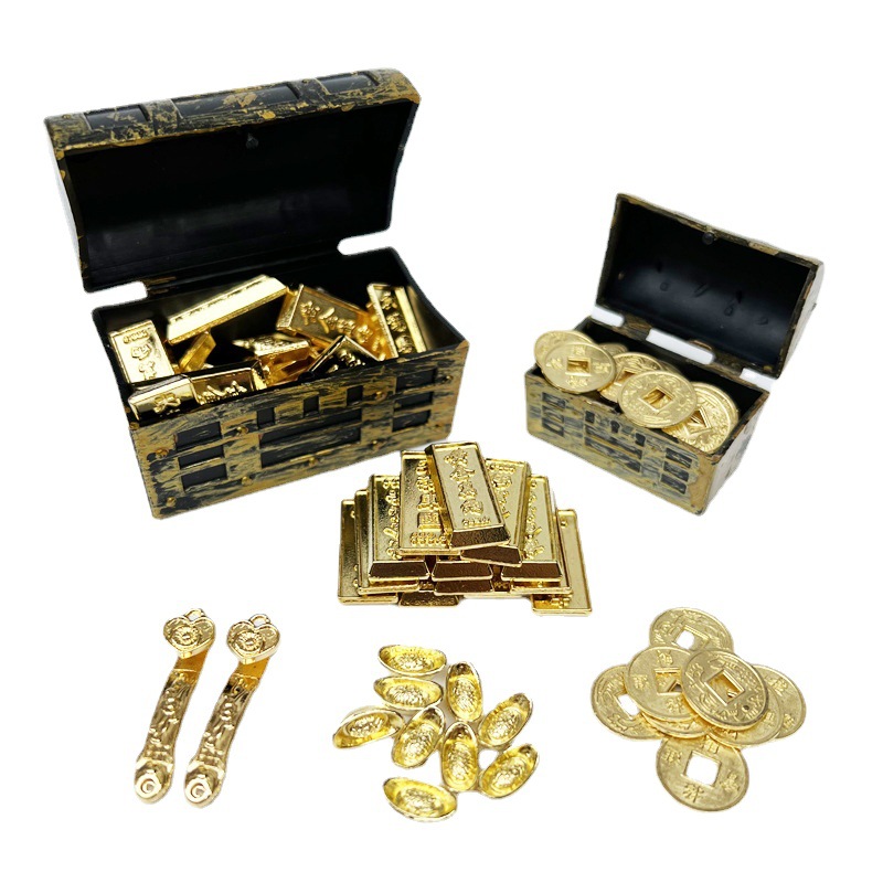 Doll House dollhouse miniature model scene ornaments treasure chest gold ingot copper money jade ruyi gold bar OB11