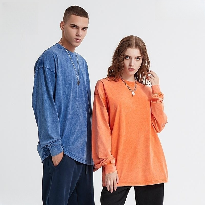 B01-1 [230g 100 cotton vintage batik color washed old] blank version Light board loose long sleeve T-shirt
