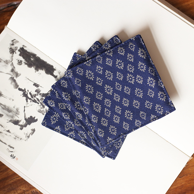 40-color high-grade Chinese-style square cotton and linen jacquard fabric table mat printed brocade and wind tea cup mat heat insulation mat logo