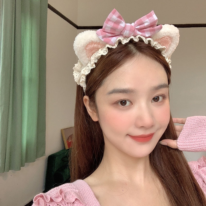 Lolita可愛蝴蝶結髮箍貓耳朵洗臉頭箍發卡防滑壓發網紅同款髮飾女
