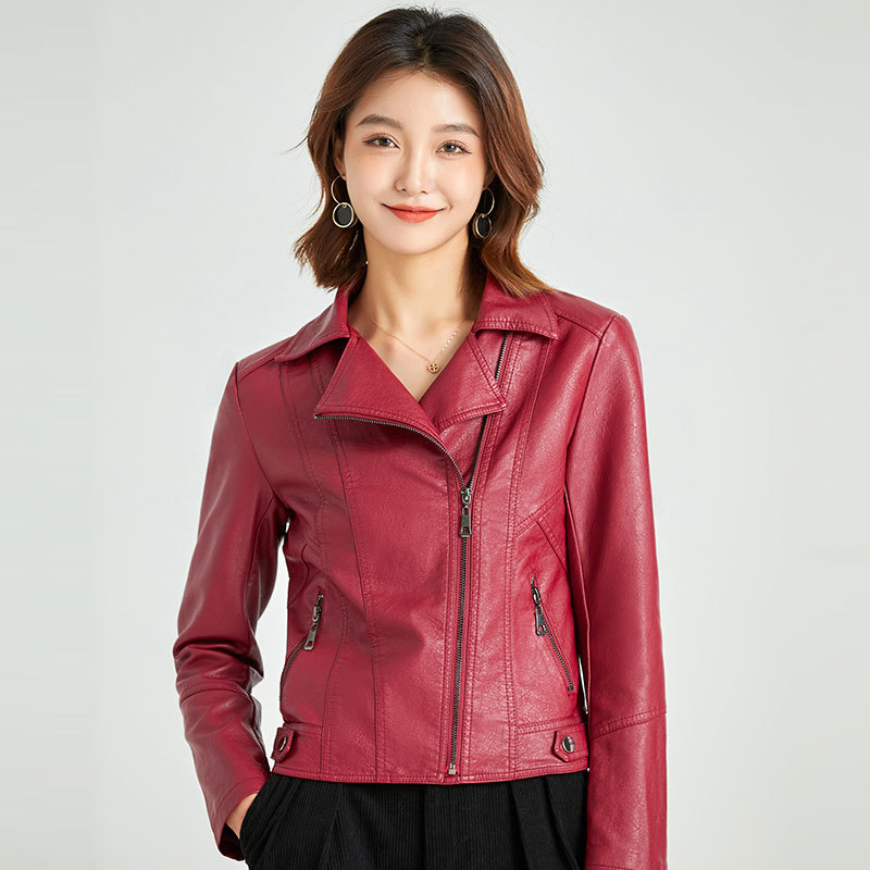 2022 Spring and Autumn Women's Jacket Slim Look Casual All-match Thin Biker Jacket Women's Fashionable Leather Jacket Women's Fashion