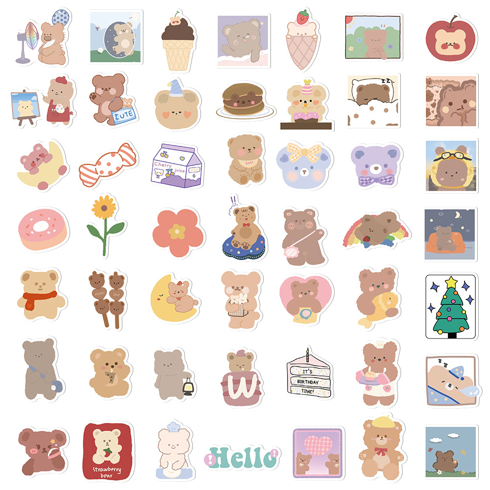 102 ins style Korean bear sticker cartoon small fresh Cup mobile phone tablet decoration waterproof DIY sticker